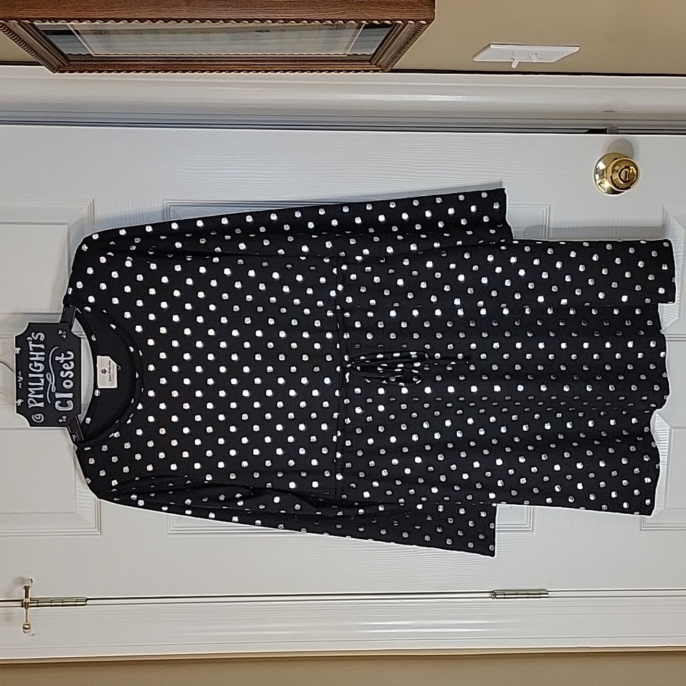 Betsey's Boutique Shop Large Dress Black Silver Dots Metallic
